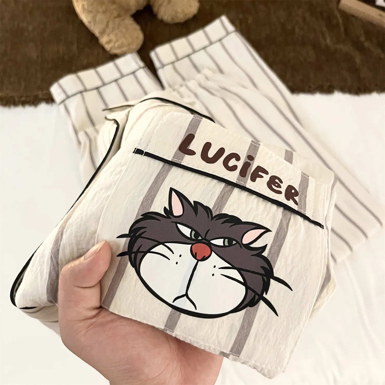 Piyama Pria Cloud Cotton Double Long - Striped Cool Cat Lengan Panjang Wanita Musim Semi Musim Gugur Set Pakaian Rumah Mewah · Grosir · OEM · Pengiriman Global - Detail 6