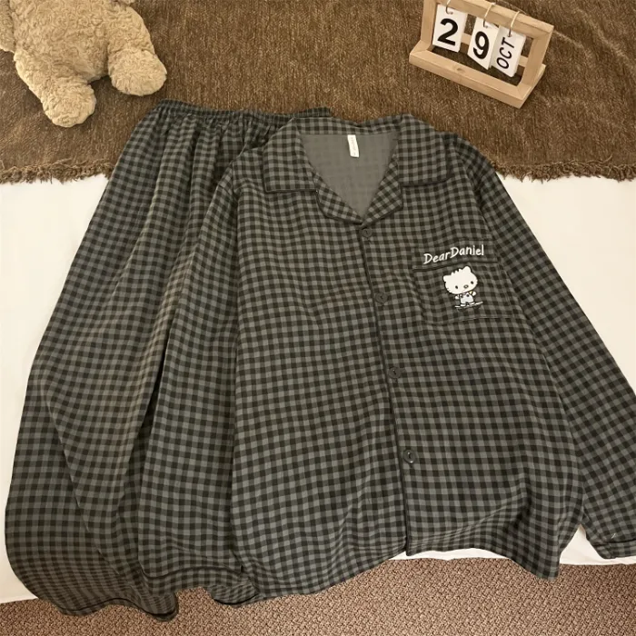 Piyama Pria Cloud Cotton Double Long ＃Black Grid Daniel Piyama Pria Musim Semi Musim Gugur Lengan Panjang Set Pakaian Rumah Mewah · Grosir · OEM · Pengiriman Global - Detail 1