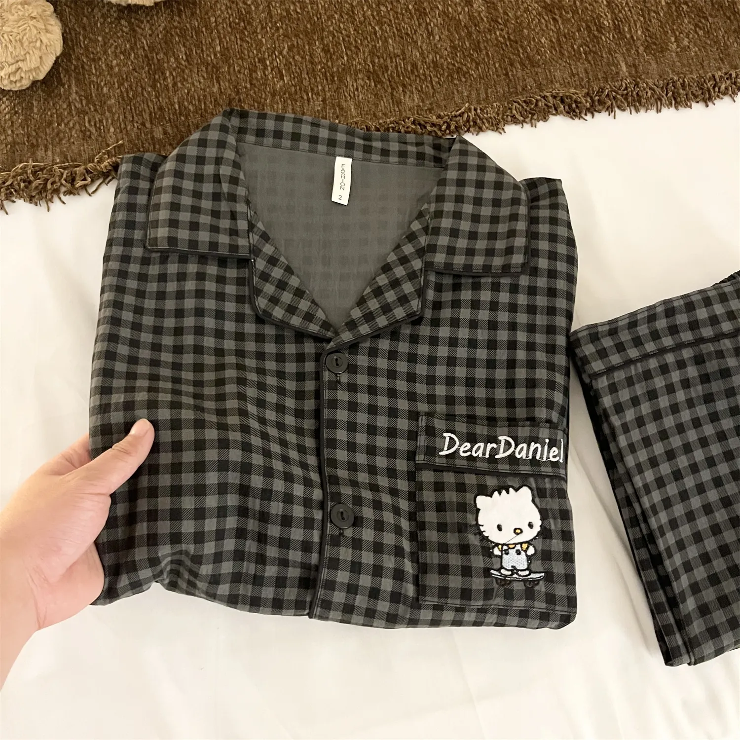 Piyama Pria Cloud Cotton Double Long ＃Black Grid Daniel Piyama Pria Musim Semi Musim Gugur Lengan Panjang Set Pakaian Rumah Mewah · Grosir · OEM · Pengiriman Global - Detail 7