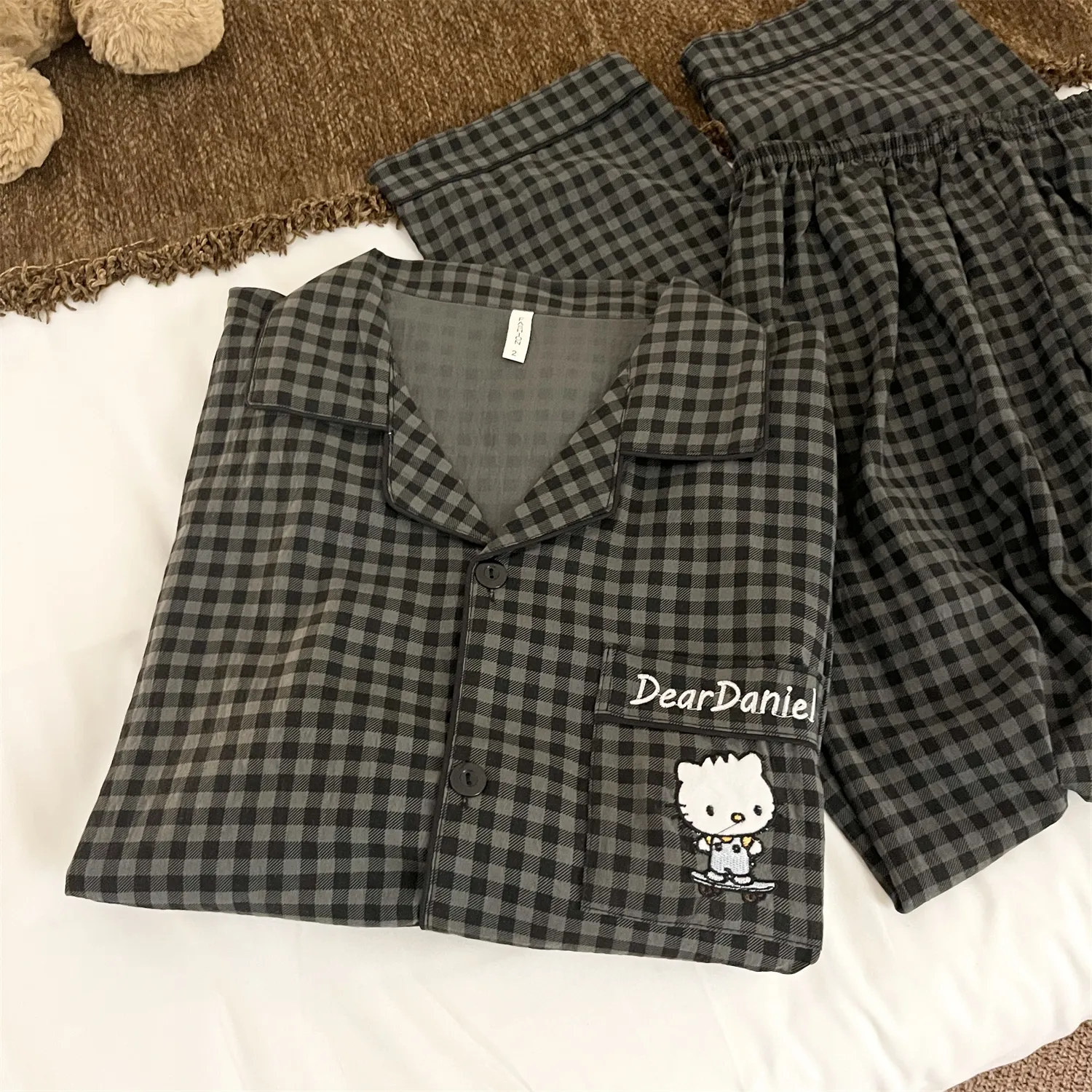 Piyama Pria Cloud Cotton Double Long ＃Black Grid Daniel Piyama Pria Musim Semi Musim Gugur Lengan Panjang Set Pakaian Rumah Mewah · Grosir · OEM · Pengiriman Global - Detail 6