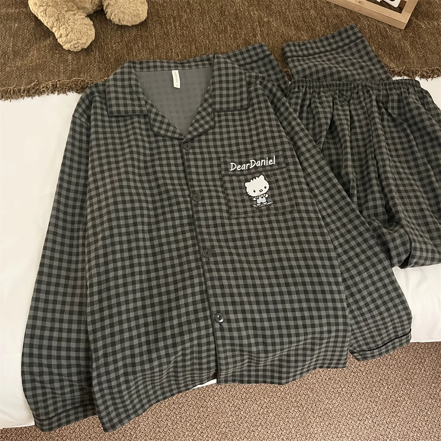Piyama Pria Cloud Cotton Double Long ＃Black Grid Daniel Piyama Pria Musim Semi Musim Gugur Lengan Panjang Set Pakaian Rumah Mewah · Grosir · OEM · Pengiriman Global - View 4