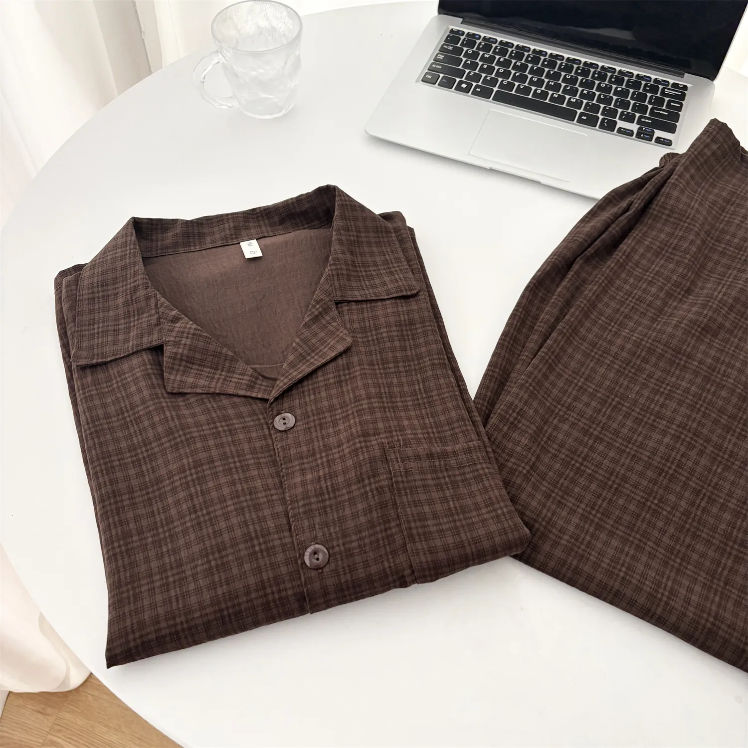 メンズ クラウドコットン ダブルロング＃ダークブラウンチェック パジャマ レディース 春秋 長袖 カップル 高級感 ルームウェア セット · 卸売 · OEM · 世界へ発送 - Detail 8