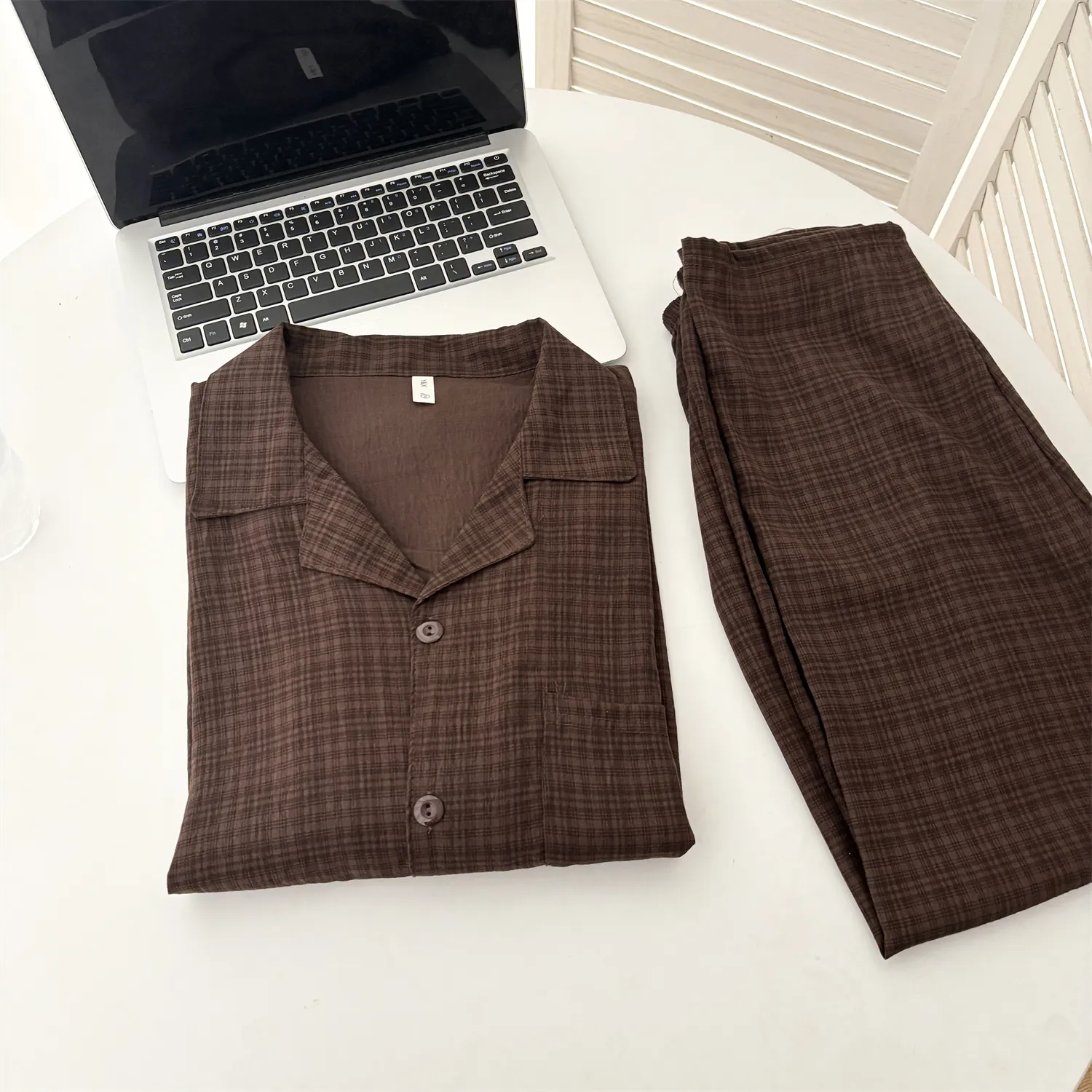 Piyama Pasangan Cloud Cotton Lengan Panjang ＃Kotak Cokelat Tua Wanita Musim Semi Musim Gugur Lengan Panjang Pasangan High-End Set Pakaian Rumah · Grosir · OEM · Pengiriman Global - Detail 5