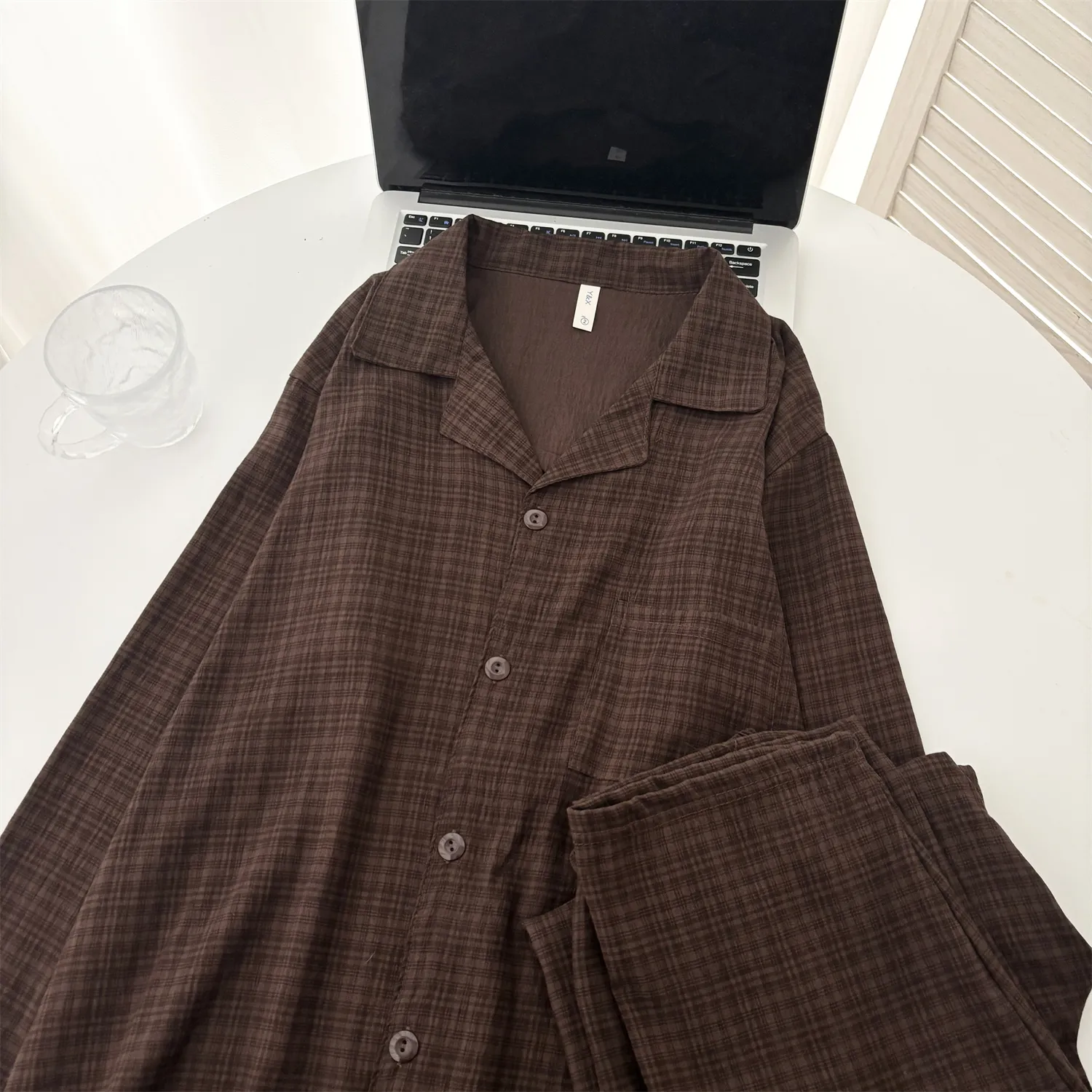 Piyama Pasangan Cloud Cotton Lengan Panjang ＃Kotak Cokelat Tua Wanita Musim Semi Musim Gugur Lengan Panjang Pasangan High-End Set Pakaian Rumah · Grosir · OEM · Pengiriman Global - Detail 7