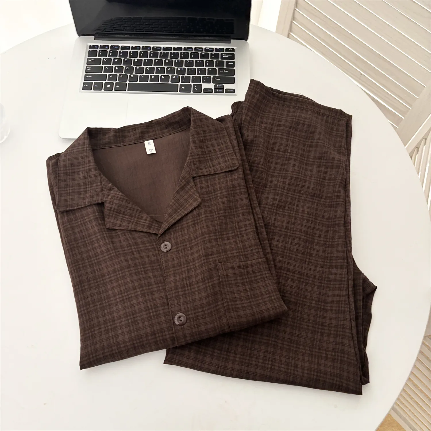 Piyama Pasangan Cloud Cotton Lengan Panjang ＃Kotak Cokelat Tua Wanita Musim Semi Musim Gugur Lengan Panjang Pasangan High-End Set Pakaian Rumah · Grosir · OEM · Pengiriman Global - Detail 11