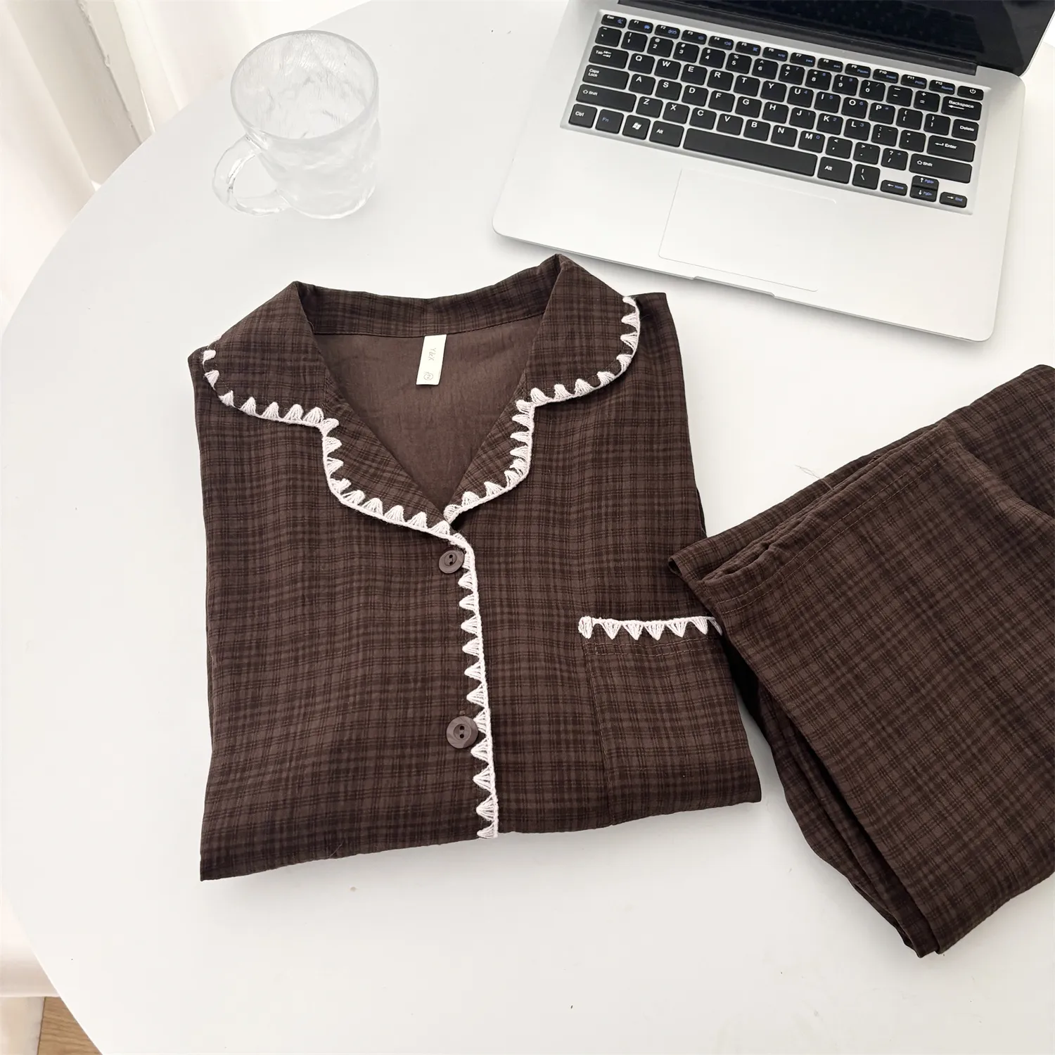 Piyama Pasangan Cloud Cotton Lengan Panjang ＃Kotak Cokelat Tua Wanita Musim Semi Musim Gugur Lengan Panjang Pasangan High-End Set Pakaian Rumah · Grosir · OEM · Pengiriman Global - Detail 16