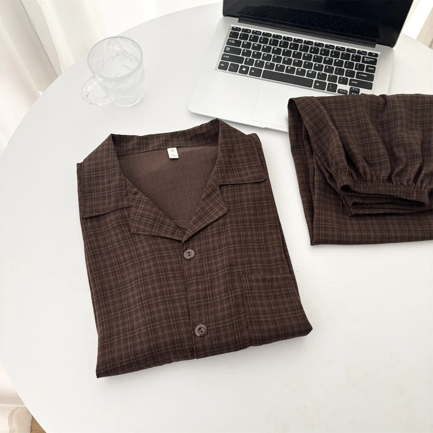 Piyama Pasangan Cloud Cotton Lengan Panjang ＃Kotak Cokelat Tua Wanita Musim Semi Musim Gugur Lengan Panjang Pasangan High-End Set Pakaian Rumah · Grosir · OEM · Pengiriman Global - Detail 9