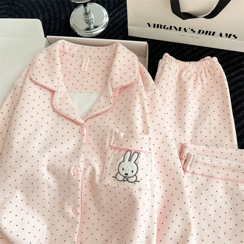 Piyama Wanita Musim Gugur Musim Dingin Coral Fleece Berbulu Tebal Lengan Panjang Musim Semi Musim Gugur Set Pakaian Rumah · Grosir · OEM · Pengiriman Global - Detail 4