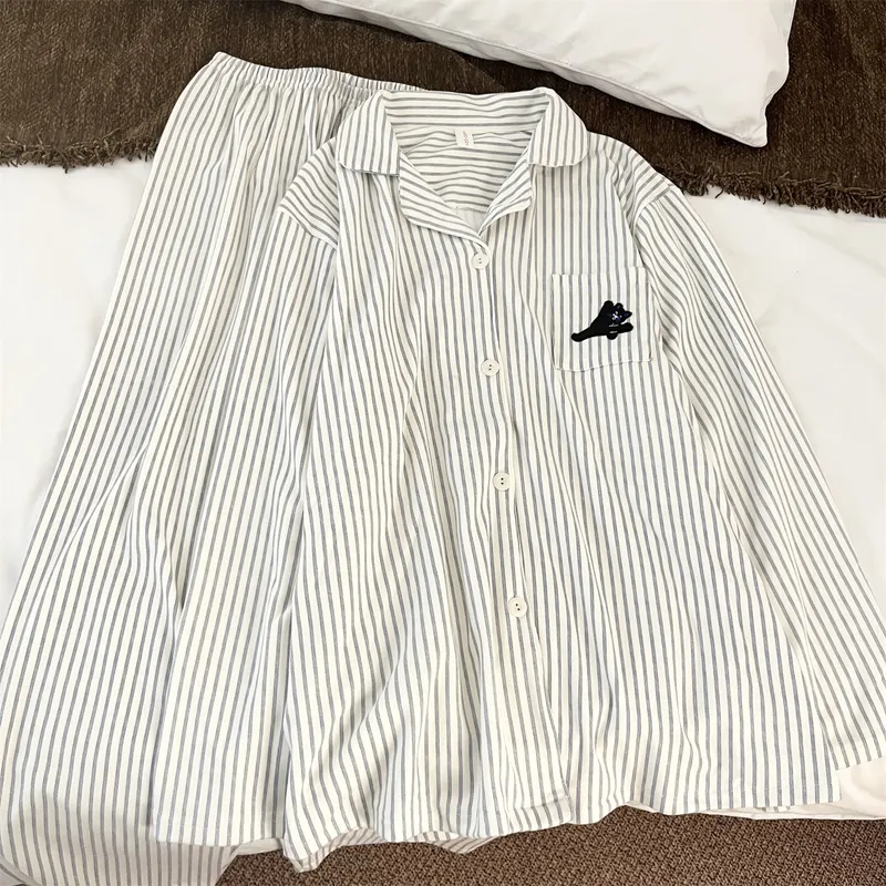 Pyjama couple en velours de laine Dralon - motif chat qui fait le grand écart, nouvelle collection printemps-automne, adorable, portable à l'extérieur, style sweet, ensemble de loungewear · Grossiste · OEM · Mondial - View 3