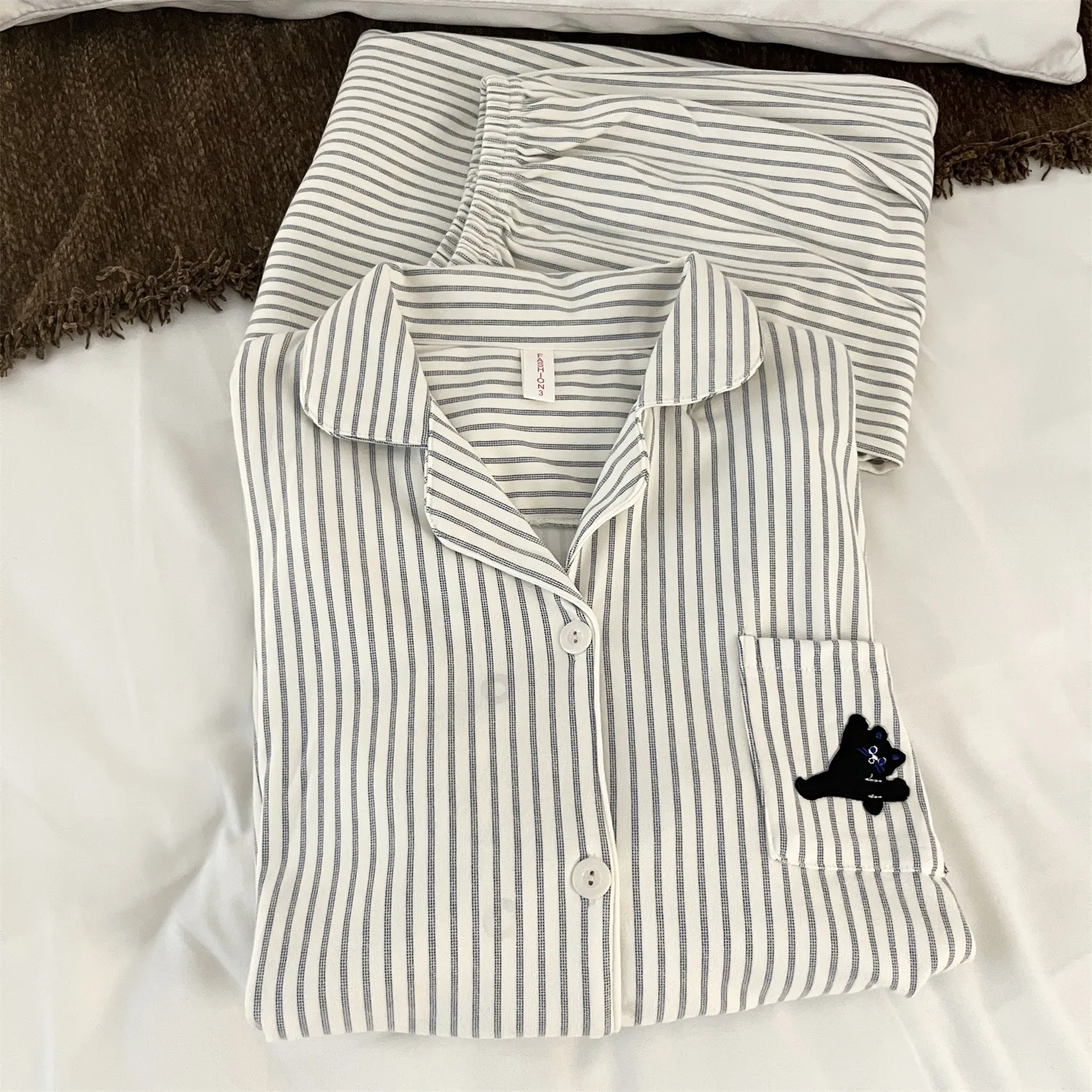 Pyjama couple en velours de laine Dralon - motif chat qui fait le grand écart, nouvelle collection printemps-automne, adorable, portable à l'extérieur, style sweet, ensemble de loungewear · Grossiste · OEM · Mondial - Detail 14