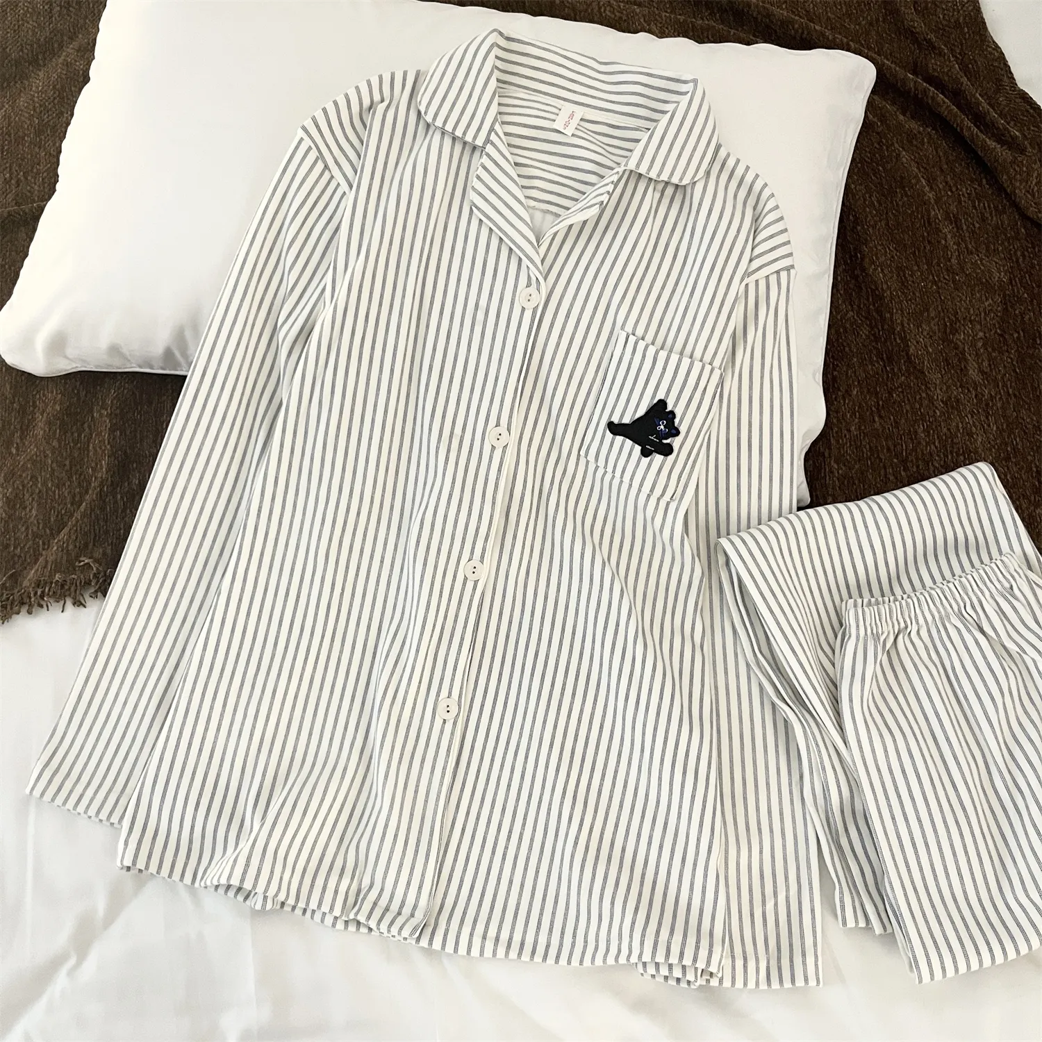 Pyjama couple en velours de laine Dralon - motif chat qui fait le grand écart, nouvelle collection printemps-automne, adorable, portable à l'extérieur, style sweet, ensemble de loungewear · Grossiste · OEM · Mondial - Detail 13