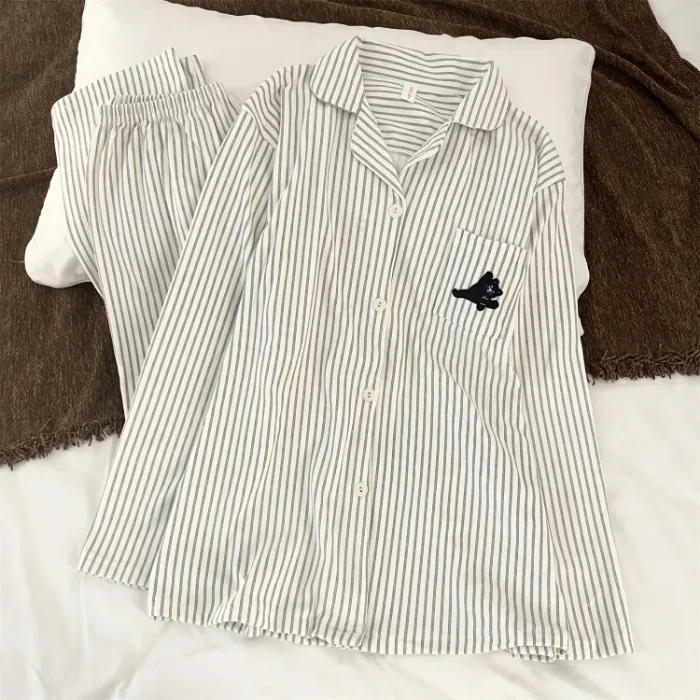 Pyjama couple en velours de laine Dralon - motif chat qui fait le grand écart, nouvelle collection printemps-automne, adorable, portable à l'extérieur, style sweet, ensemble de loungewear · Grossiste · OEM · Mondial - Detail 2