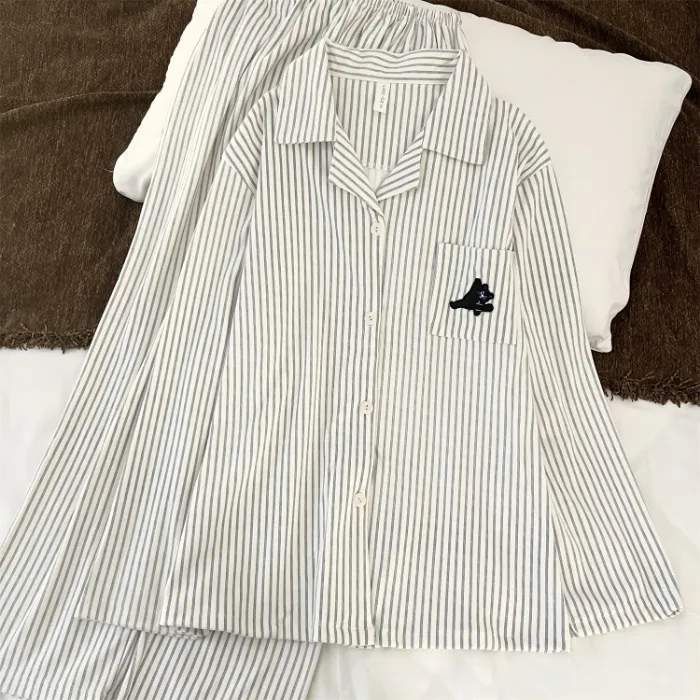 Pyjama couple en velours de laine Dralon - motif chat qui fait le grand écart, nouvelle collection printemps-automne, adorable, portable à l'extérieur, style sweet, ensemble de loungewear · Grossiste · OEM · Mondial - Detail 1