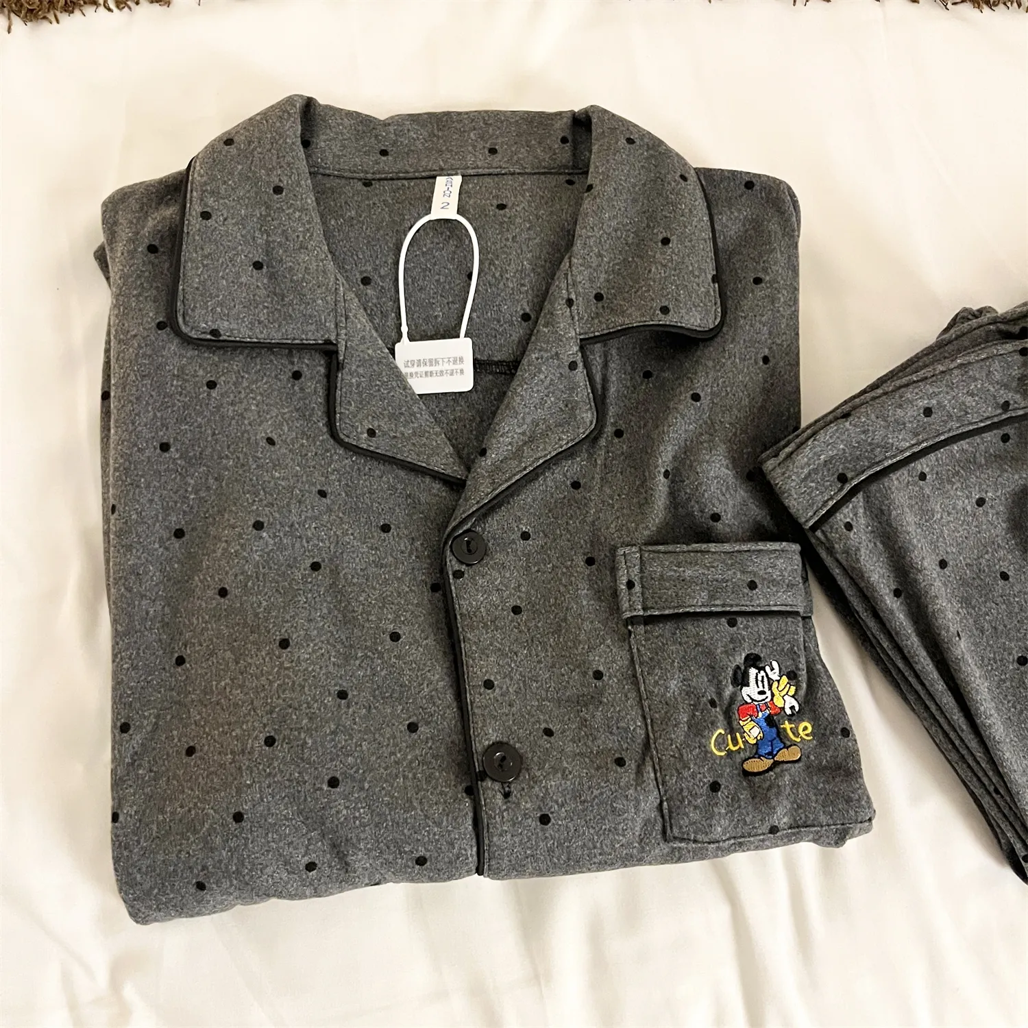 Men's German Velvet - Gray Polka Dot Mickey Couple Spring Autumn New Cute Wearable Outside Sweet Style Loungewear Set · Wholesale · OEM · Worldwide Shipping - Detail 7