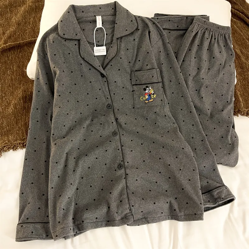 Women's German Velvet - Gray Polka Dot Mickey Couple Spring Autumn New Cute Wearable Outside Sweet Style Loungewear Set · Wholesale · OEM · Worldwide Shipping
