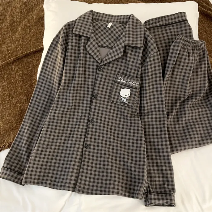 Men's German Velvet Black Plaid Daniel Pajamas Spring and Autumn New Cute Wearable Outside Sweet Style Loungewear Set · Wholesale · OEM · Worldwide Shipping - Detail 1