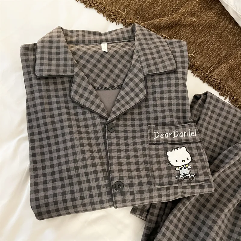 Men's German Velvet Black Plaid Daniel Pajamas Spring and Autumn New Cute Wearable Outside Sweet Style Loungewear Set · Wholesale · OEM · Worldwide Shipping - View 2
