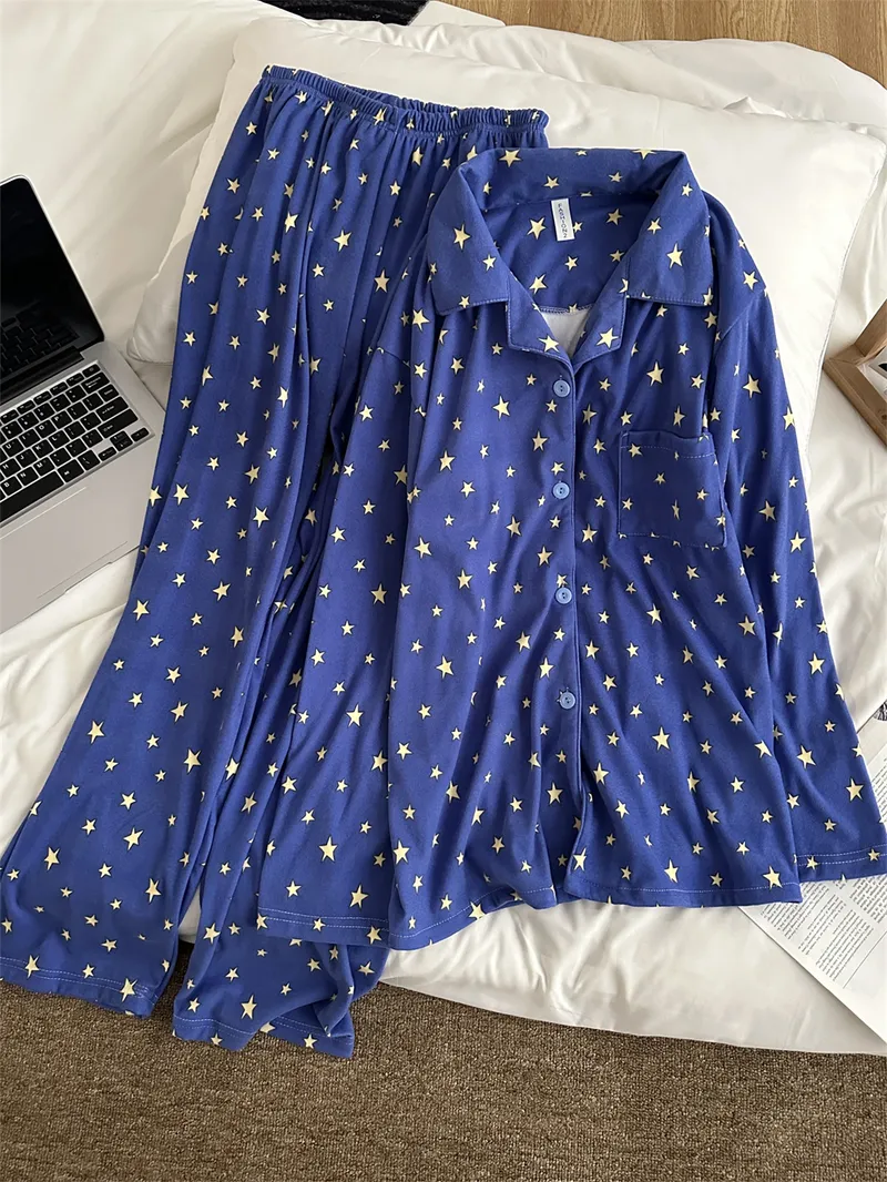 Pyjama homme en polaire Dralon - Bleu ciel étoilé, nouvelle collection printemps-automne, ensemble de pyjama mignon et doux, style portable à l'extérieur · Grossiste · OEM · Mondial - View 2