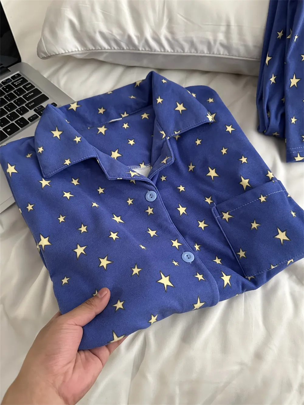 Pyjama homme en polaire Dralon - Bleu ciel étoilé, nouvelle collection printemps-automne, ensemble de pyjama mignon et doux, style portable à l'extérieur · Grossiste · OEM · Mondial - Detail 7