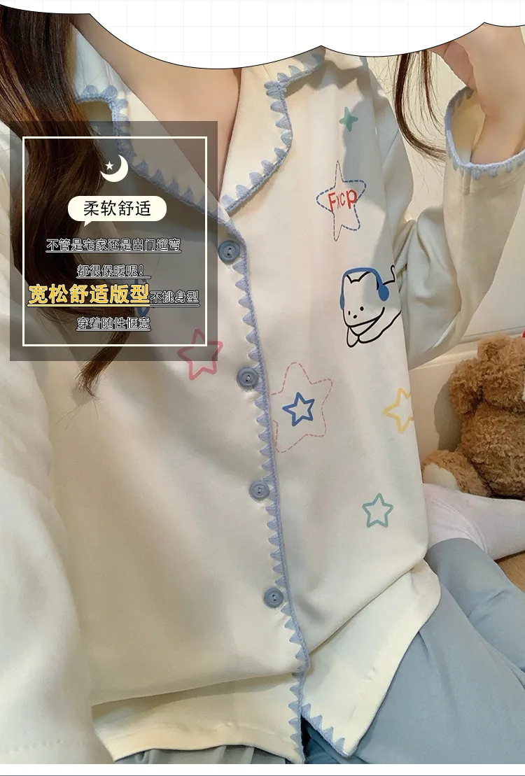 여성 파자마 가을 2026 신상 면느낌 긴팔 바지 스위트 큐트 카툰 루즈 홈웨어 세트 · 도매 · OEM · 전 세계 배송 - Detail 5