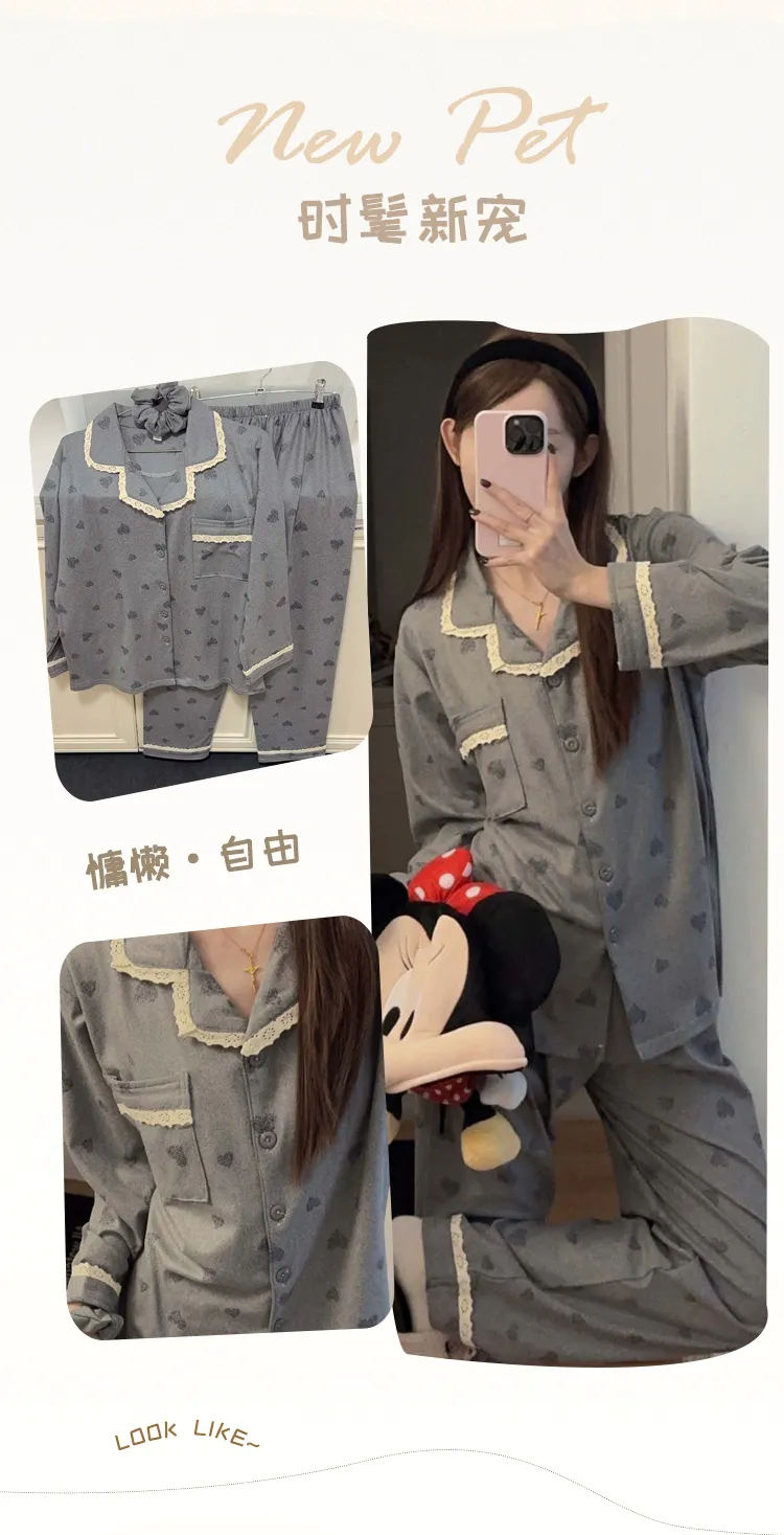 Orange Heart Sweet Lace Pajamas Women Winter Warm Thickened German Velvet Loose Loungewear with Free Hair Tie · Wholesale · OEM · Worldwide Shipping - Detail 6
