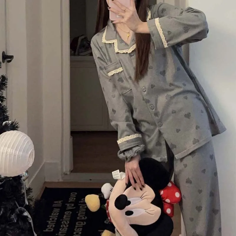 Orange Heart Sweet Lace Pajamas Women Winter Warm Thickened German Velvet Loose Loungewear with Free Hair Tie · Wholesale · OEM · Worldwide Shipping - View 1