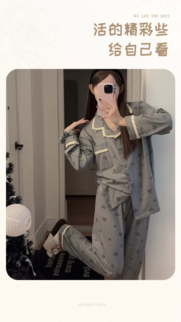 Orange Heart Sweet Lace Pajamas Women Winter Warm Thickened German Velvet Loose Loungewear with Free Hair Tie · Wholesale · OEM · Worldwide Shipping - Detail 5
