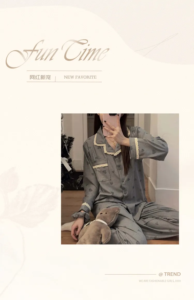 Orange Heart Sweet Lace Pajamas Women Winter Warm Thickened German Velvet Loose Loungewear with Free Hair Tie · Wholesale · OEM · Worldwide Shipping - Detail 3