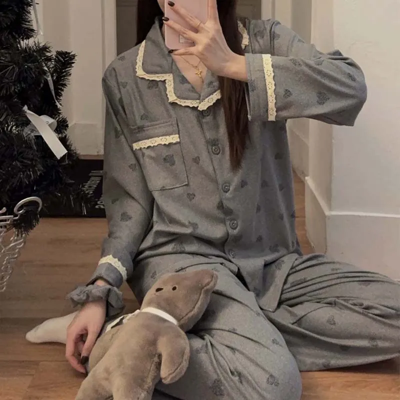 Orange Heart Sweet Lace Pajamas Women Winter Warm Thickened German Velvet Loose Loungewear with Free Hair Tie · Wholesale · OEM · Worldwide Shipping - View 4