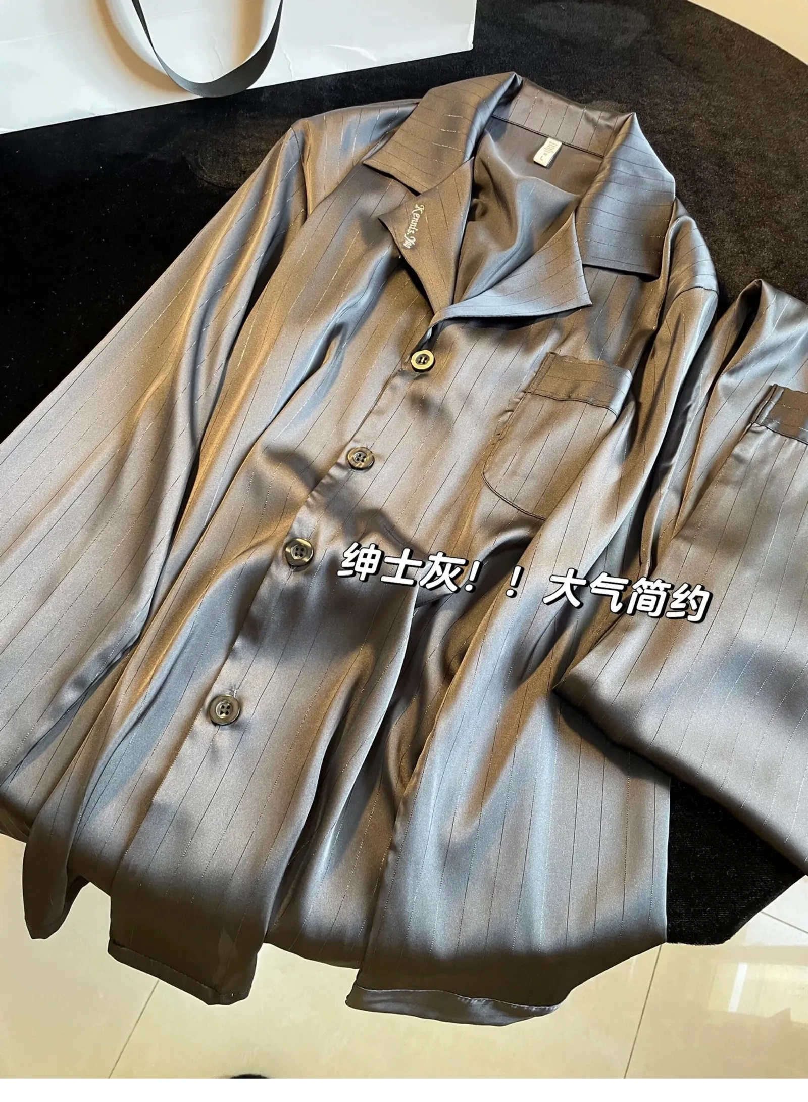 Men's Ice Silk Long-Sleeve Pajama Set with Pants, Casual Loungewear, Cross-Border Export Style 407 · Wholesale · OEM · Worldwide Shipping - Detail 1