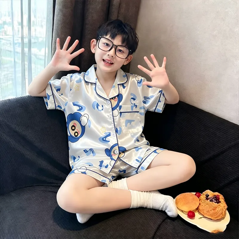 2026 New Children's Summer Ice Silk Pajama Set, Boys' Loungewear · Wholesale · OEM · Worldwide Shipping - Detail 5