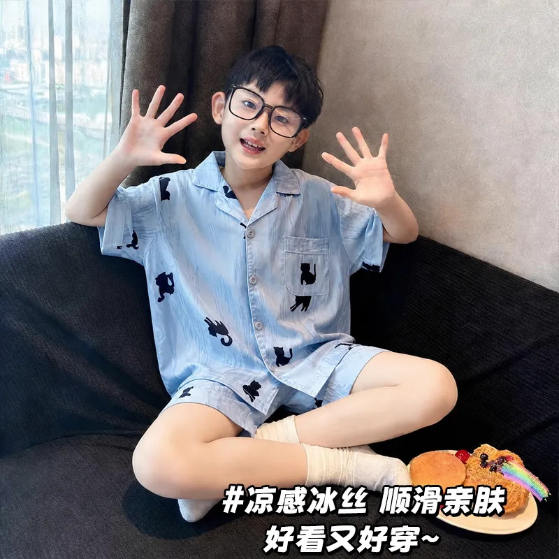 2026 New Children's Summer Ice Silk Pajama Set, Boys' Loungewear · Wholesale · OEM · Worldwide Shipping - View 2