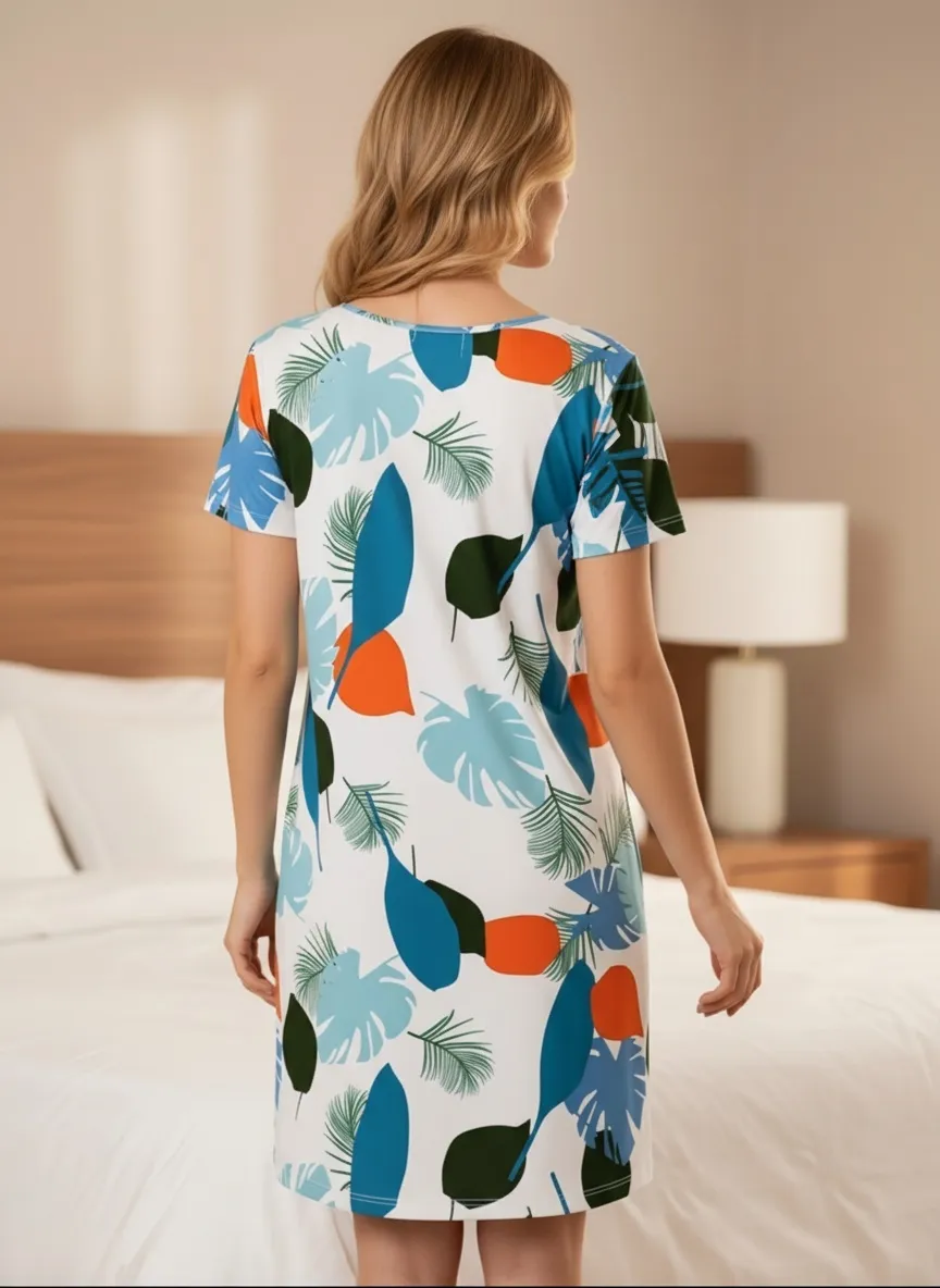 Wholesale for Europe & US Casual Printed Short-Sleeve Nightgown · Wholesale · OEM · Worldwide Shipping - View 4