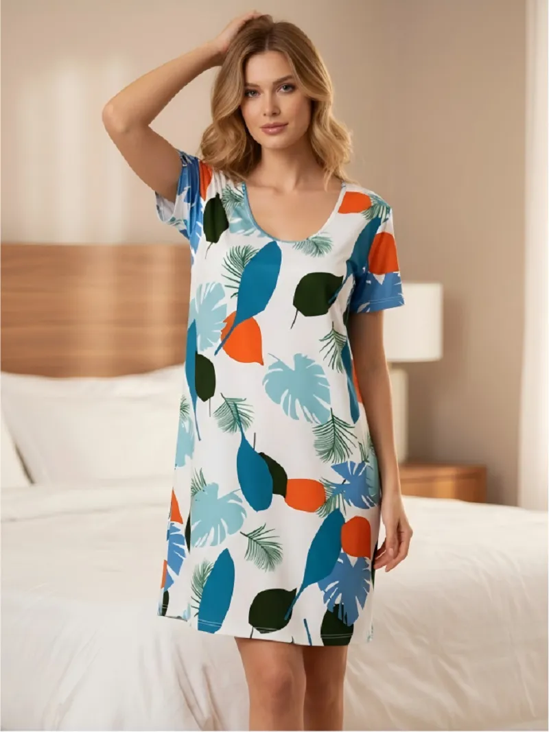 Wholesale for Europe & US Casual Printed Short-Sleeve Nightgown · Wholesale · OEM · Worldwide Shipping