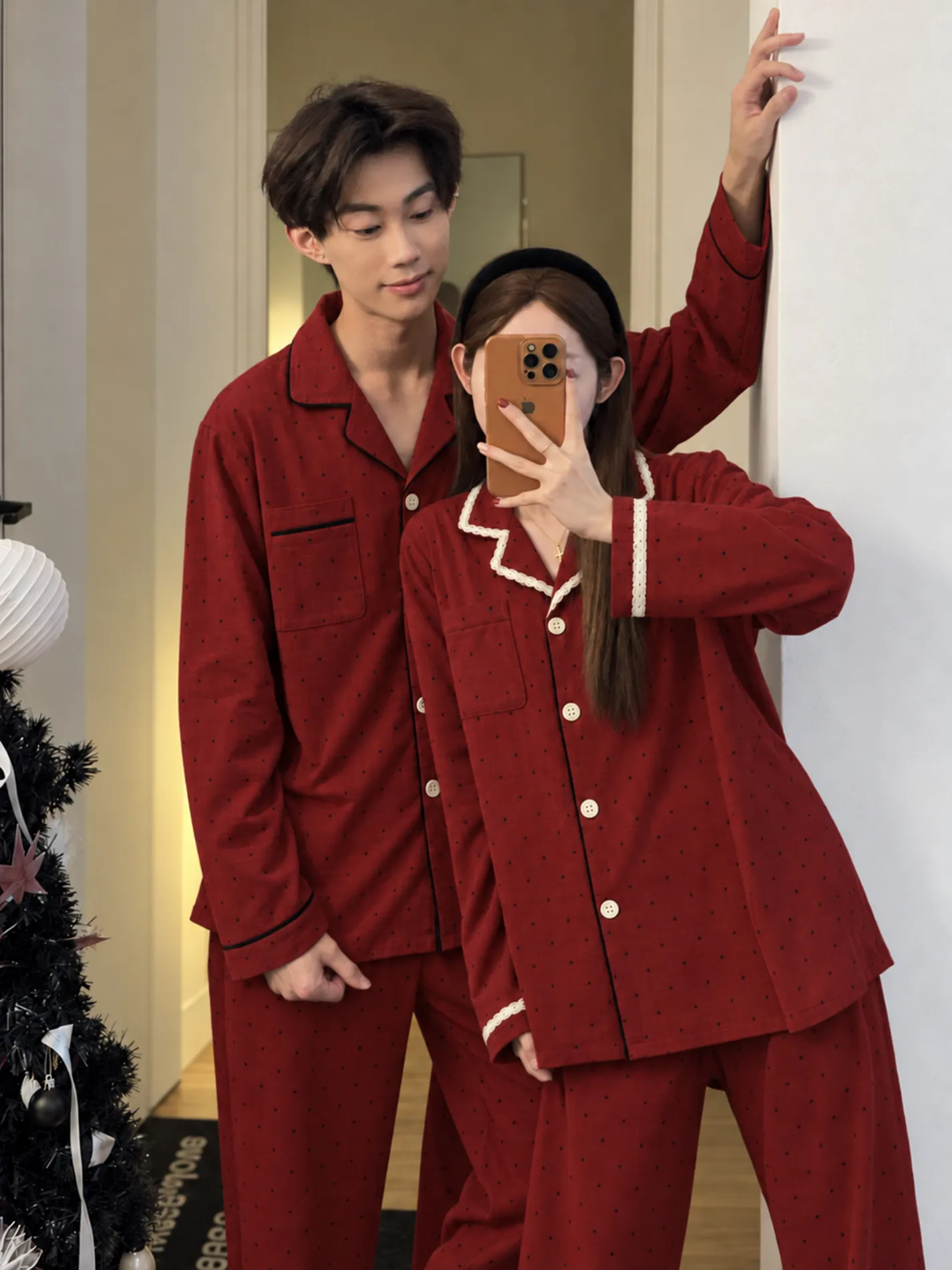 오렌지 하트 커플룩 겨울 신상 간결 캐주얼 두꺼운 푹신한 캐시미어 잠옷 보온 투피스 세트 · 도매 · OEM · 전 세계 배송 - Detail 24