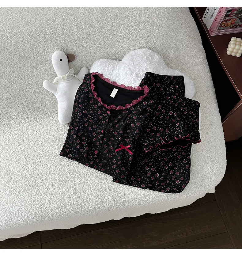 Autumn New Modal Floral Print Women's Two-Piece Long Loungewear Set · Wholesale · OEM · Worldwide Shipping - Detail 4