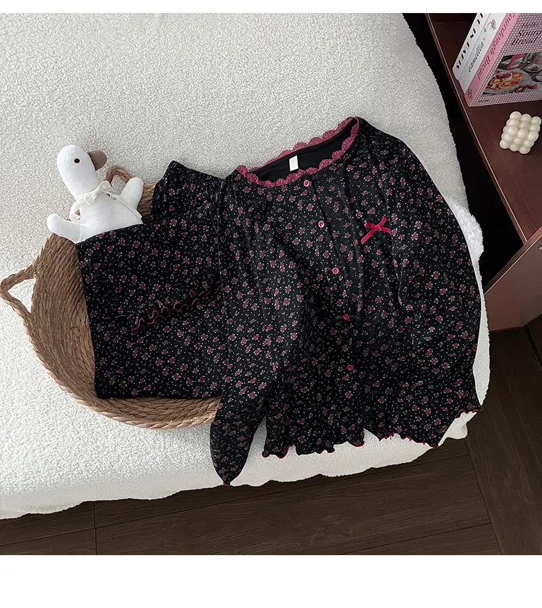 Autumn New Modal Floral Print Women's Two-Piece Long Loungewear Set · Wholesale · OEM · Worldwide Shipping - Detail 12