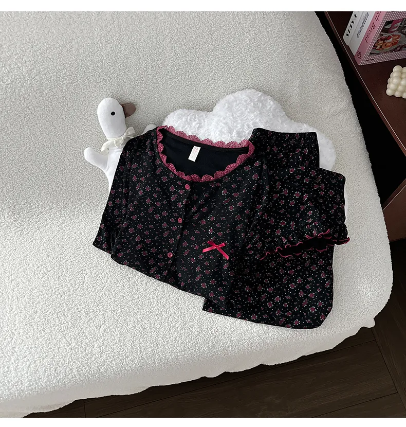 Autumn New Modal Floral Print Women's Two-Piece Long Loungewear Set · Wholesale · OEM · Worldwide Shipping - Detail 5