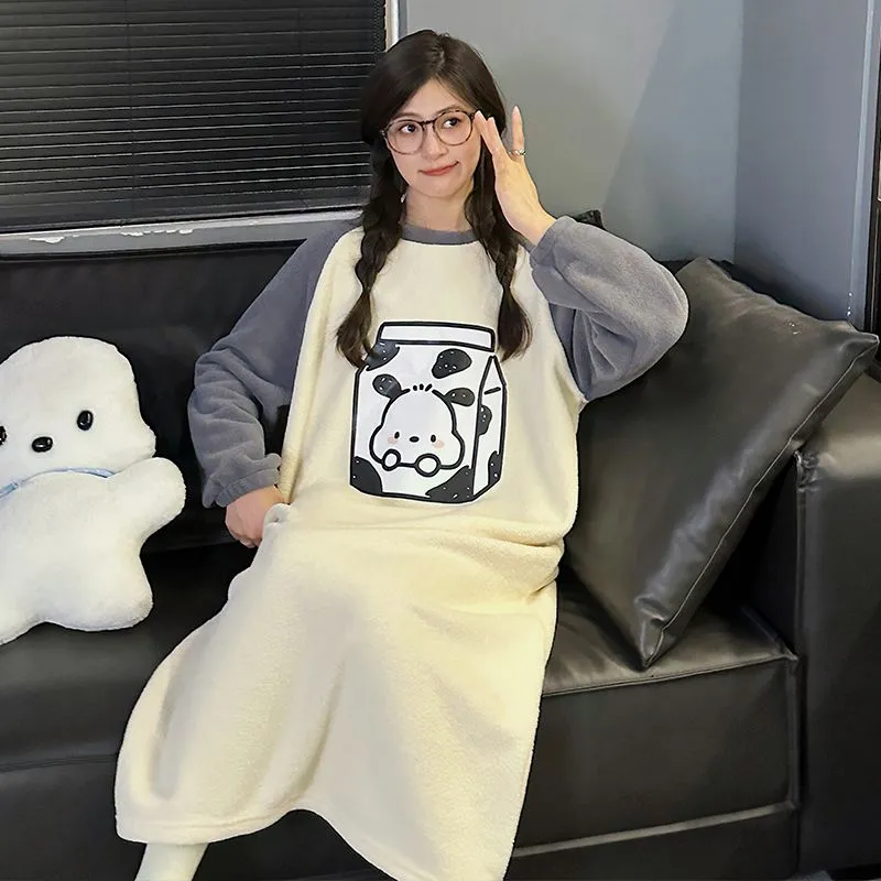 Flannel Nightgown Women Winter Loose Plus Size Coral Fleece Pajamas Women Wearable Outside Cartoon Loungewear · Wholesale · OEM · Worldwide Shipping - Detail 2
