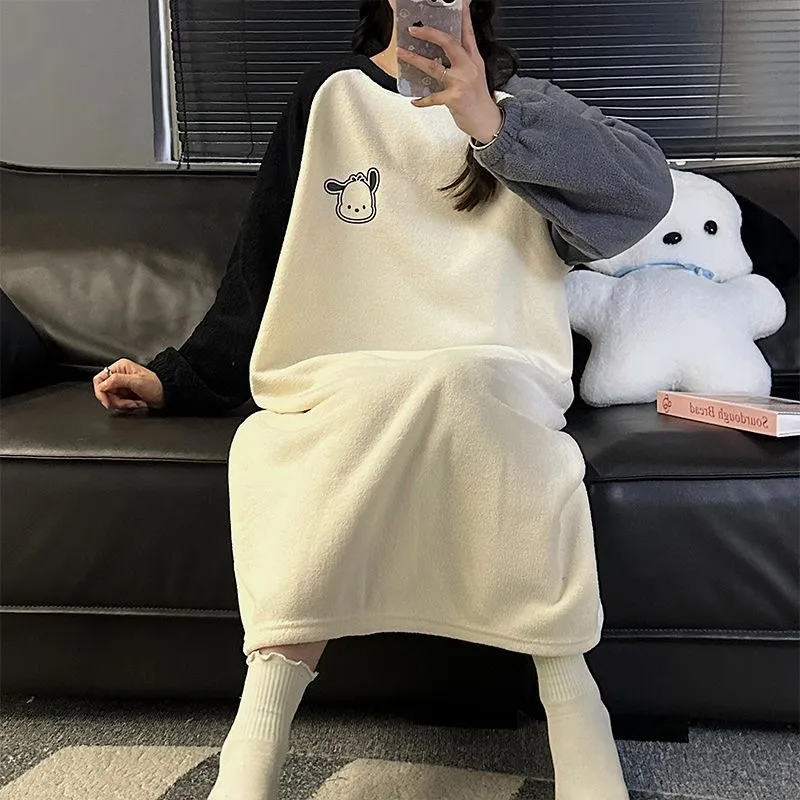Flannel Nightgown Women Winter Loose Plus Size Coral Fleece Pajamas Women Wearable Outside Cartoon Loungewear · Wholesale · OEM · Worldwide Shipping - View 1