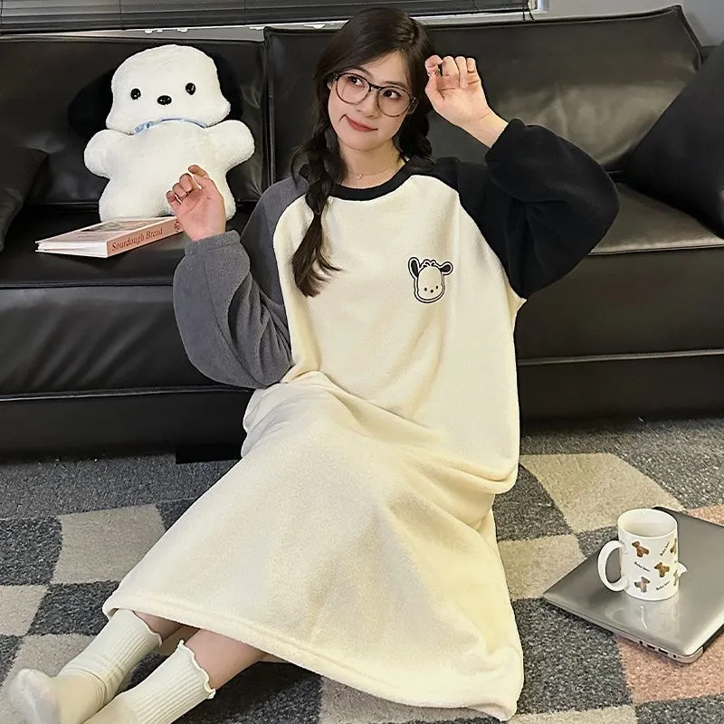 Flannel Nightgown Women Winter Loose Plus Size Coral Fleece Pajamas Women Wearable Outside Cartoon Loungewear · Wholesale · OEM · Worldwide Shipping