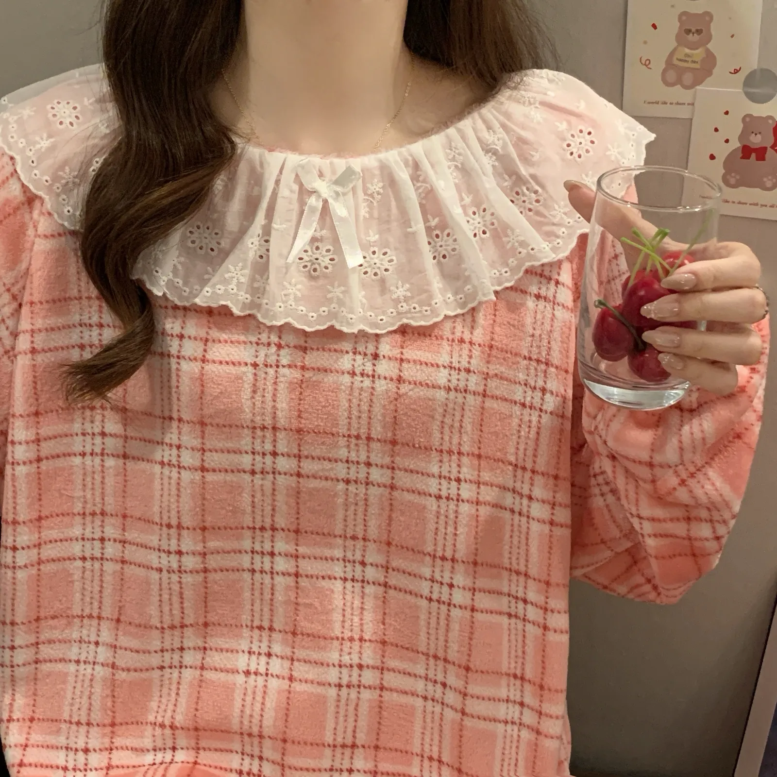 Abaoxi】Flannel Lace Nightdress Women Winter Loose Plus Size Coral Fleece Pajamas Women Cartoon Loungewear · Wholesale · OEM · Worldwide Shipping - Detail 9