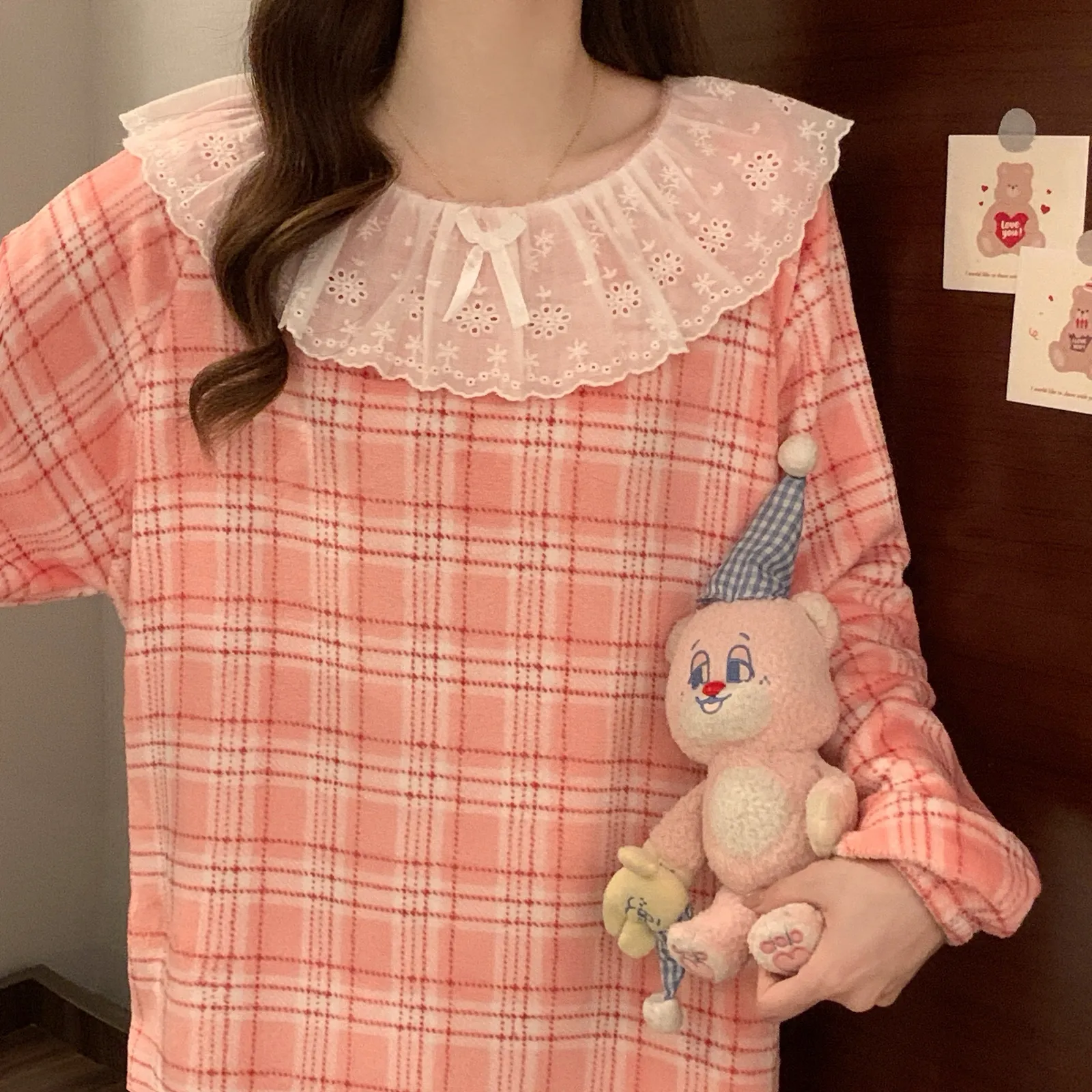 Abaoxi】Flannel Lace Nightdress Women Winter Loose Plus Size Coral Fleece Pajamas Women Cartoon Loungewear · Wholesale · OEM · Worldwide Shipping - Detail 5