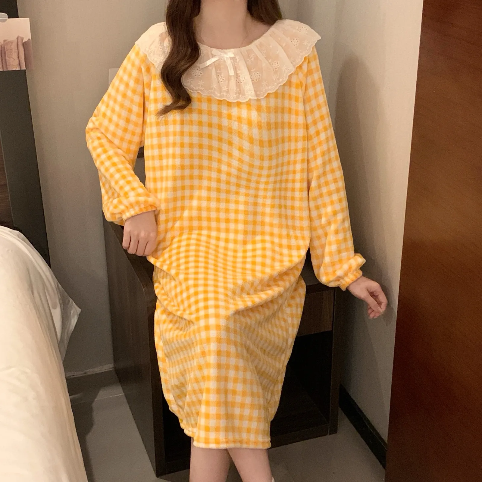 Flannel Lace Sleep Dress for Women Winter Loose Plus Size Coral Fleece Pajamas Cartoon Homewear · Wholesale · OEM · Worldwide Shipping - Detail 3