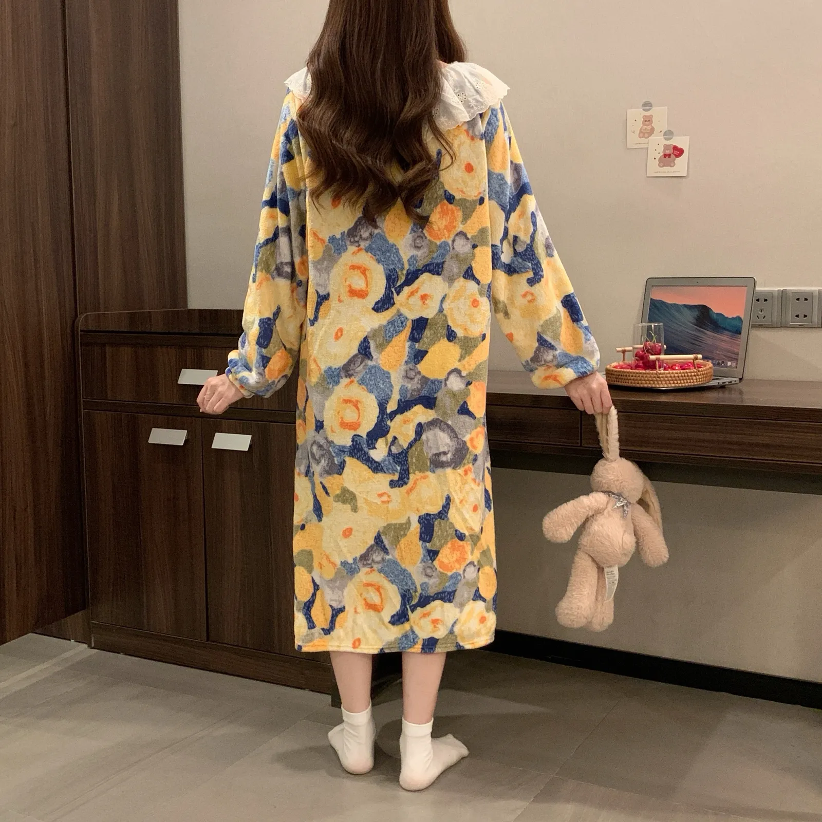 Flannel Lace Sleep Dress for Women Winter Loose Plus Size Coral Fleece Pajamas Cartoon Homewear · Wholesale · OEM · Worldwide Shipping - Detail 9