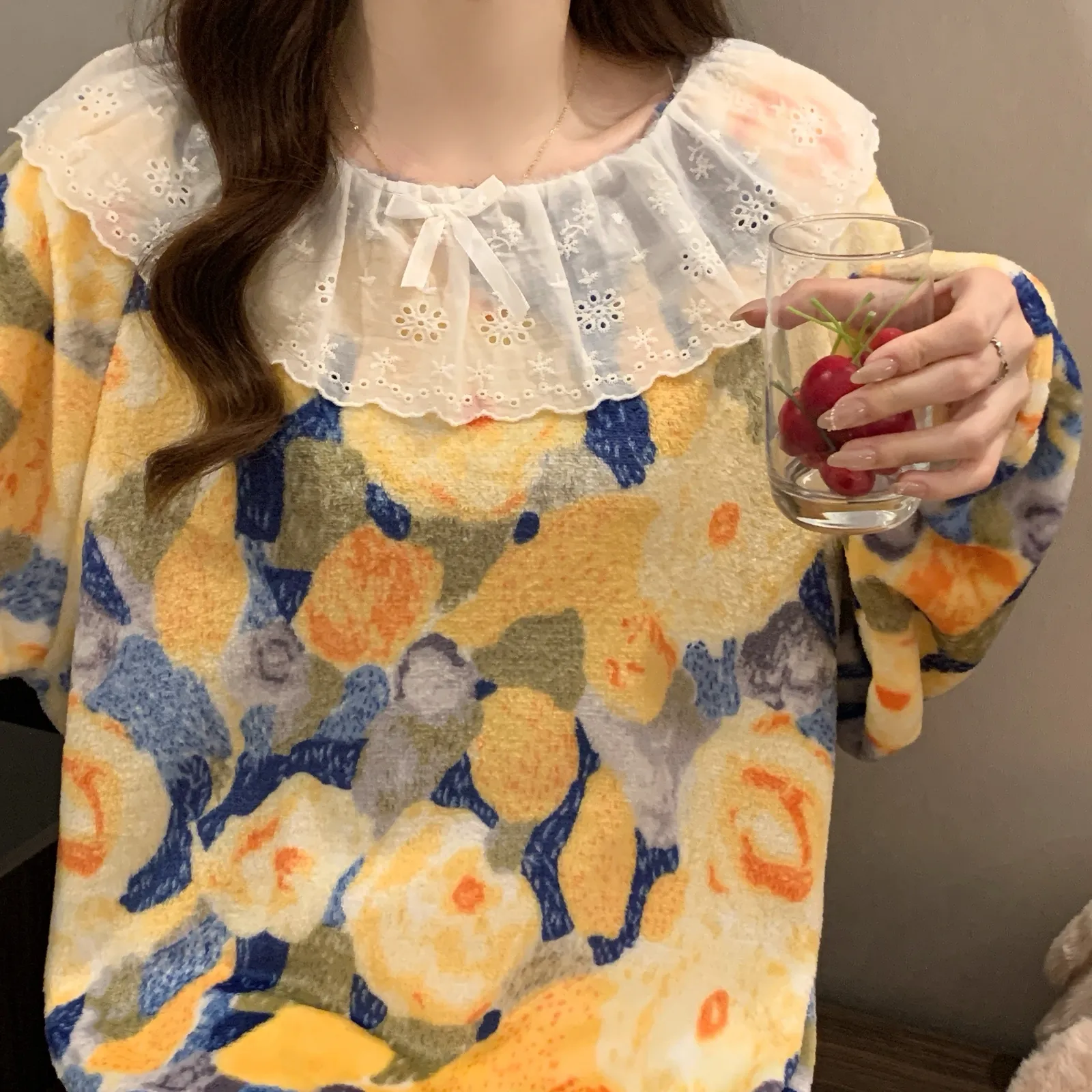 Flannel Lace Sleep Dress for Women Winter Loose Plus Size Coral Fleece Pajamas Cartoon Homewear · Wholesale · OEM · Worldwide Shipping - View 2