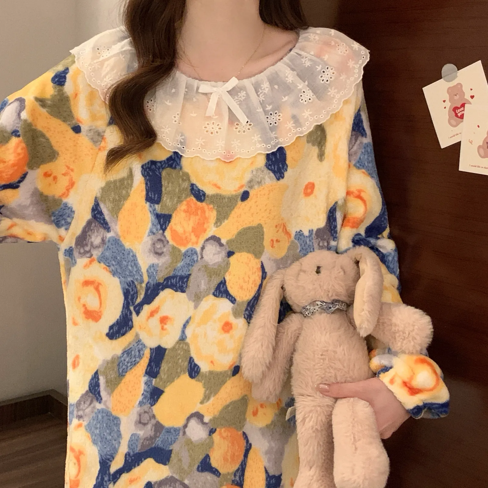 Flannel Lace Sleep Dress for Women Winter Loose Plus Size Coral Fleece Pajamas Cartoon Homewear · Wholesale · OEM · Worldwide Shipping - Detail 7
