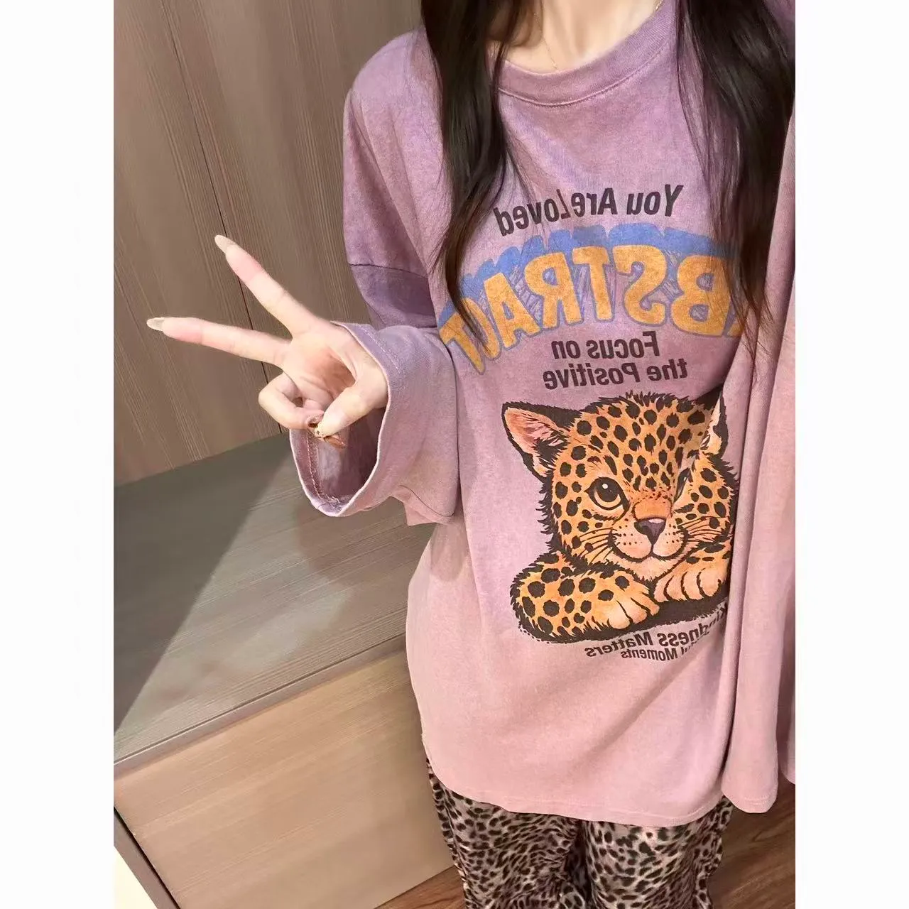 Source Factory/In Stock Purple Charm Leopard Print Long Sleeve Long Pants Casual Pajama Set Wearable Outside · Wholesale · OEM · Worldwide Shipping - Detail 10