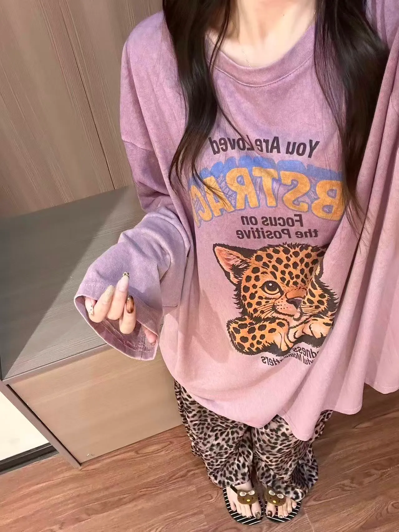 Source Factory/In Stock Purple Charm Leopard Print Long Sleeve Long Pants Casual Pajama Set Wearable Outside · Wholesale · OEM · Worldwide Shipping - Detail 8
