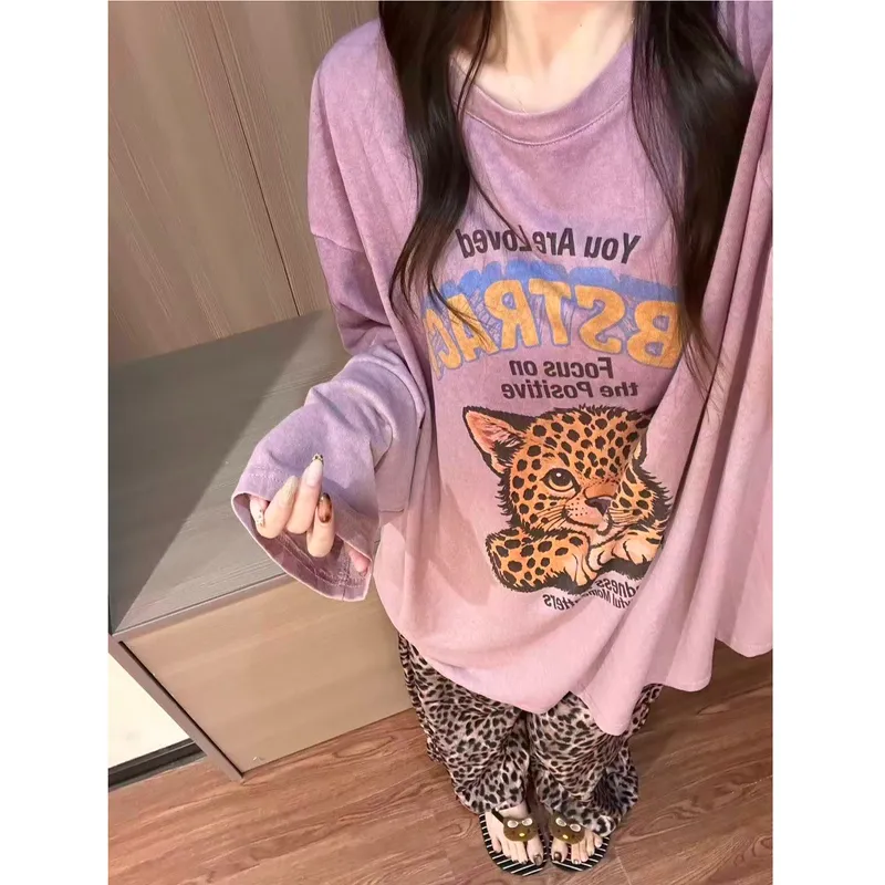 Source Factory/In Stock Purple Charm Leopard Print Long Sleeve Long Pants Casual Pajama Set Wearable Outside · Wholesale · OEM · Worldwide Shipping - View 2
